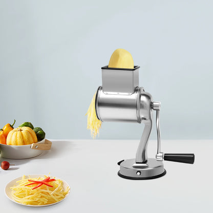 Rotary Grater, Stainless Steel Slicer with 5 Blades & Suction Cup Base