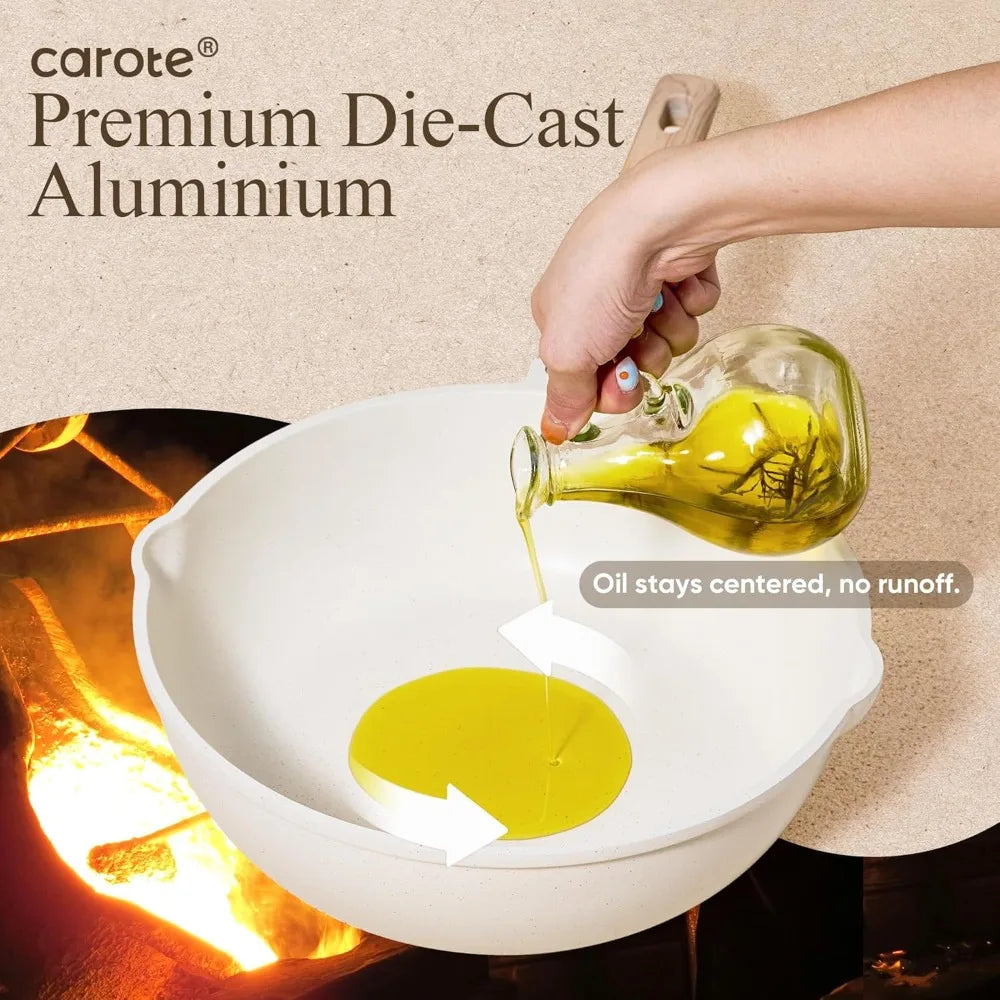 21Pcs Nonstick Cookware Sets, White Granite