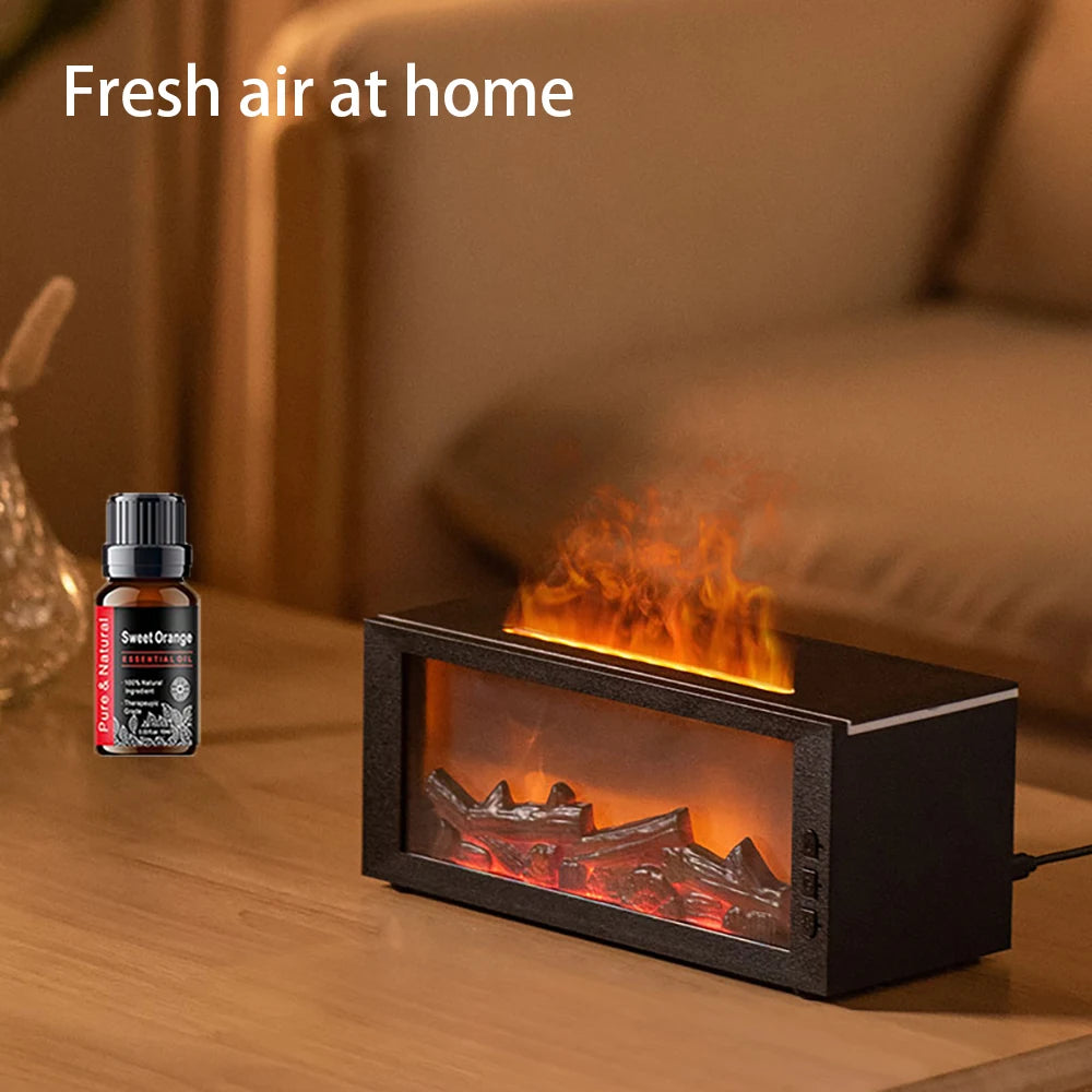 300ml Flame Effect Humidifier & Aroma Diffuser,  with Remote & Timer, Auto Shut Off, Realistic Fireplace for Home Decor