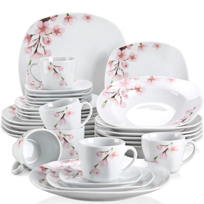30/24/20 Pcs Porcelain Dinnerware Set, Pink Floral