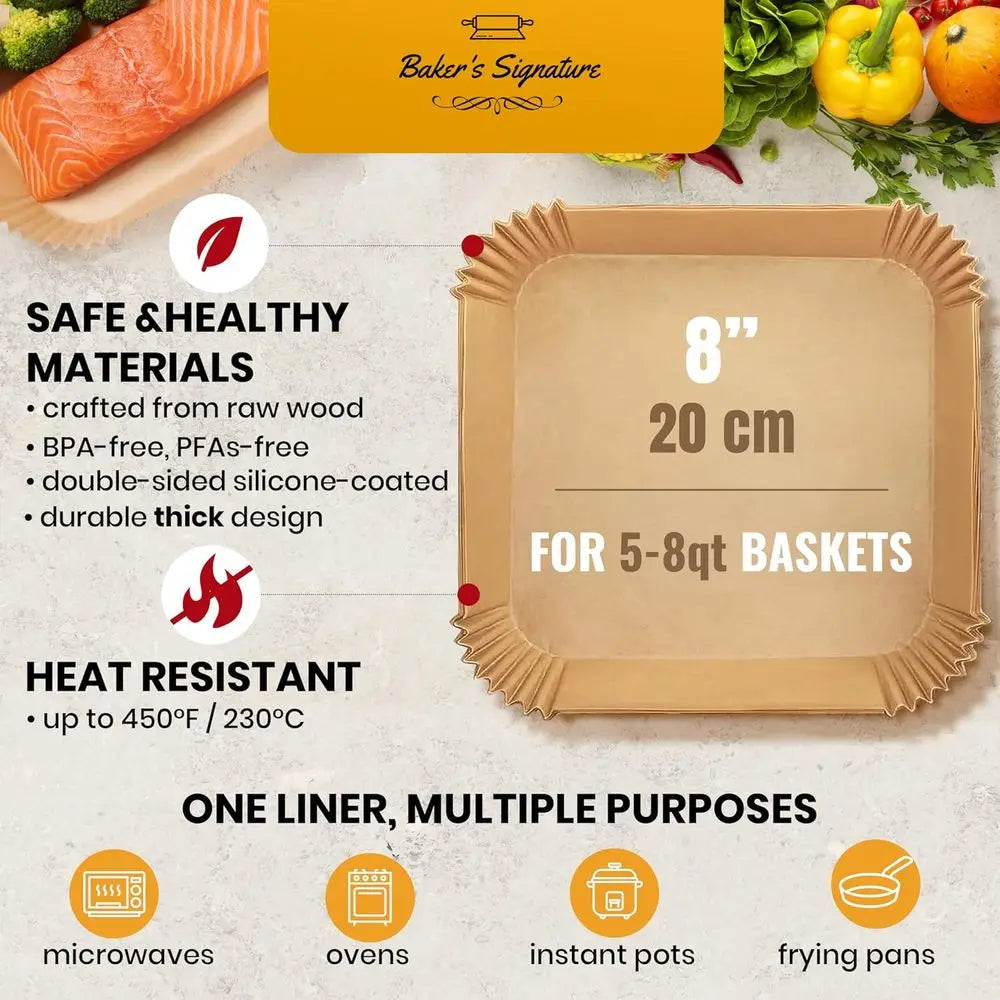 Disposable Liners, 125Pcs Air Fryer, Non-Stick and Oil Proof, 8” Square or 5-8 qt Basket