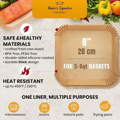 Disposable Liners, 125Pcs Air Fryer, Non-Stick and Oil Proof, 8” Square or 5-8 qt Basket
