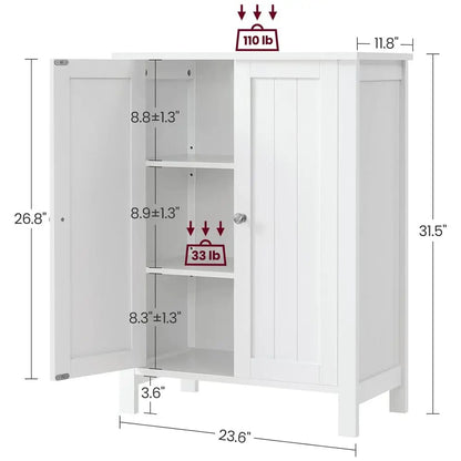 Bathroom Floor Storage Cabinet, With 2 Adjustable Shelves, 11.8 X 2
