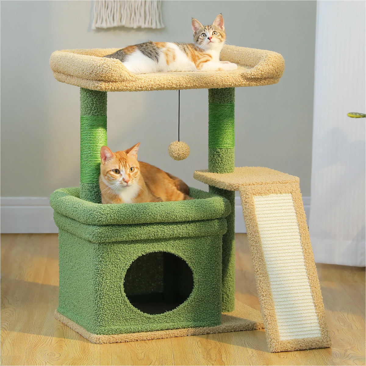 Small Cat Tree for Indoor Cat, Tower with Sisal Scratching Post and Pad, Wide Top Perch