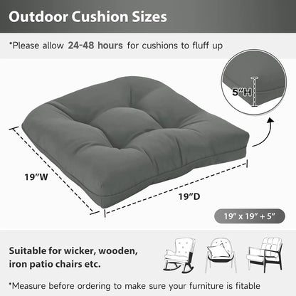 19x19 Outdoor Chair Cushions Set of 2, Tufted, Thick Water Resistant