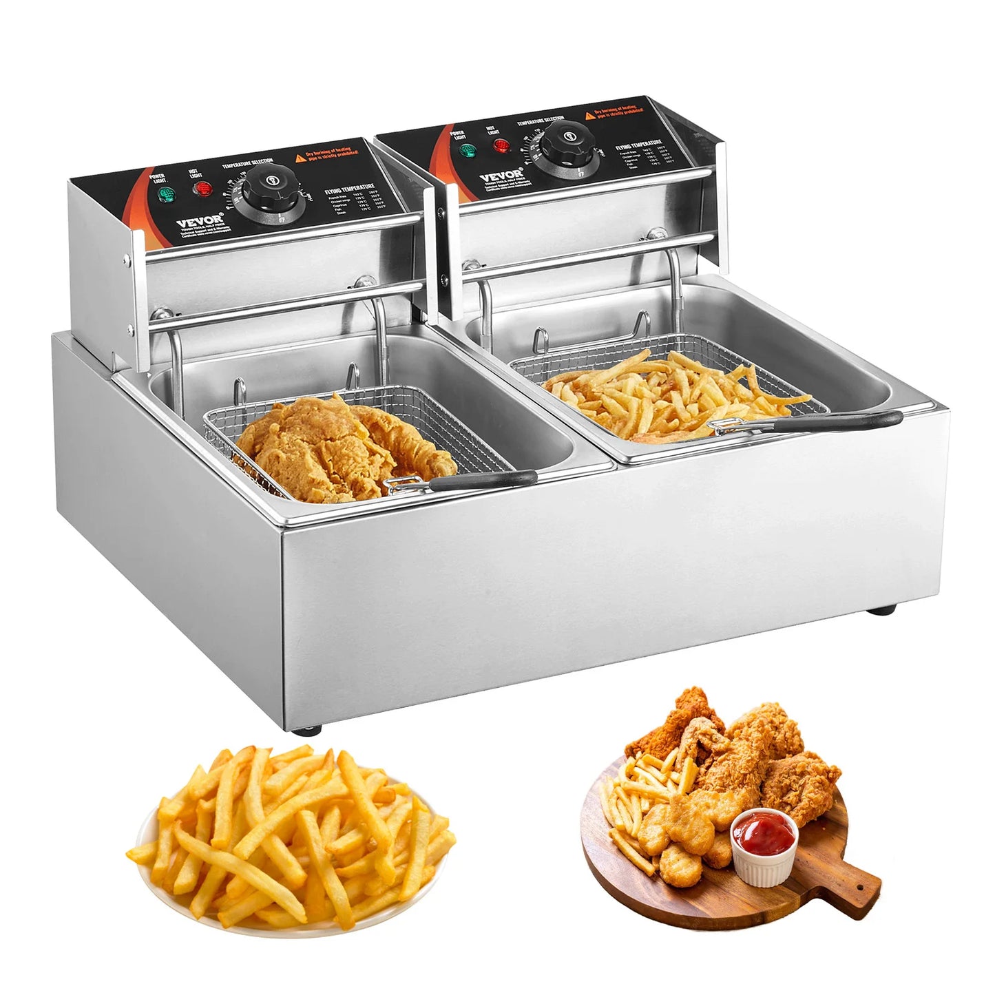 12L Electric Counter Top Deep Fryer w/Dual Removable Tanks -Commercial for Chicken French Fries Frying Chips