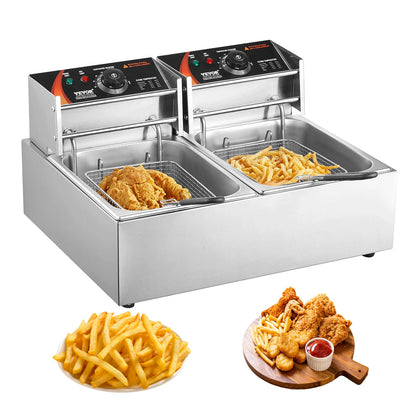 12L Electric Counter Top Deep Fryer w/Dual Removable Tanks -Commercial for Chicken French Fries Frying Chips