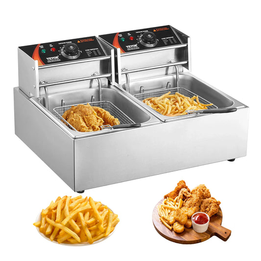 12L Electric Counter Top Deep Fryer w/Dual Removable Tanks -Commercial for Chicken French Fries Frying Chips