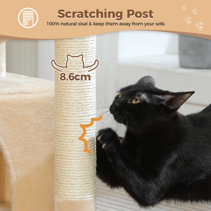 4-in-1 Cat Tree with Large Cat Condo, Sisal Scratching Post, Deep Hammock, Cozy Top Perch