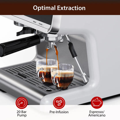 Semi-Automatic Professional Coffee Machine With Bean Grinder & Steam Wand