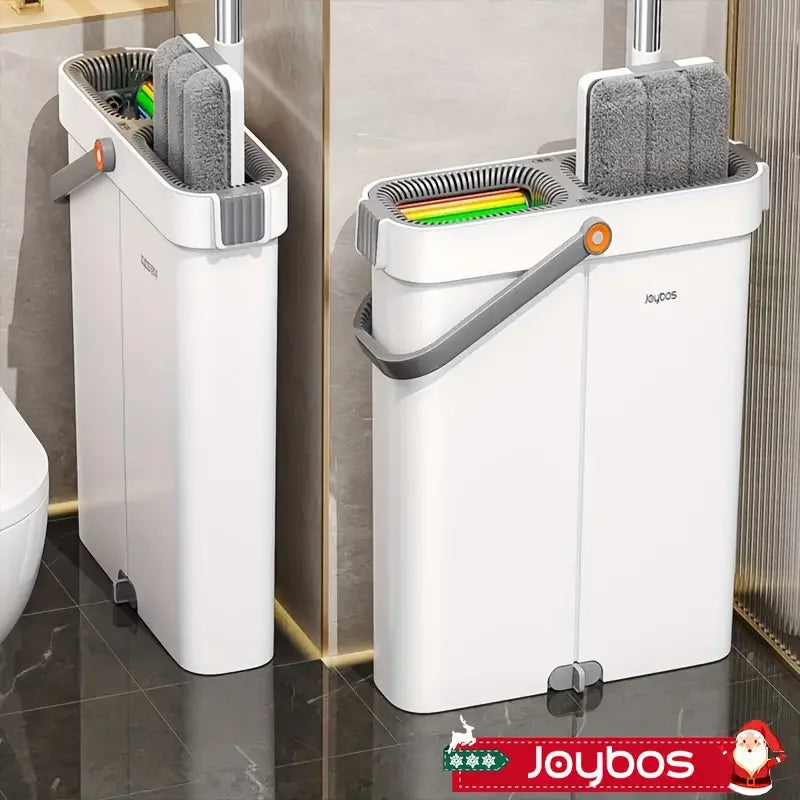 Ultra-Slim Flat Mop and Bucket System, Hands-Free Wash & Dry Set with 2 Microfiber Pads, 360° Swivel Mop with Squeegee Edge for Hardwood Tile Laminate