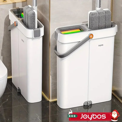 Ultra-Slim Flat Mop and Bucket System, Hands-Free Wash & Dry Set with 2 Microfiber Pads, 360° Swivel Mop with Squeegee Edge for Hardwood Tile Laminate