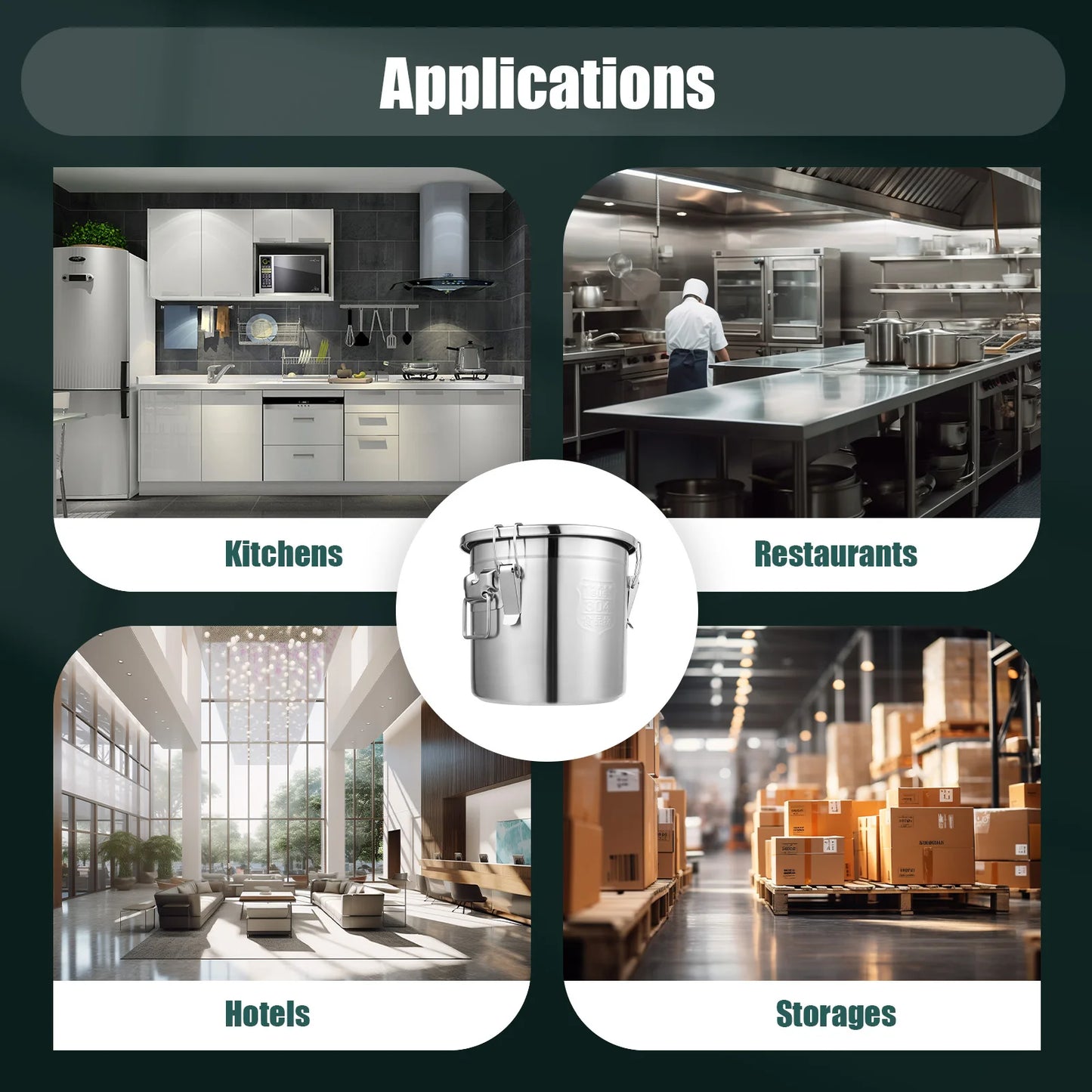 12L 304 Stainless Steel Kitchen Container for Rice, Oil, Airtight Durable, Corrosion Resistant