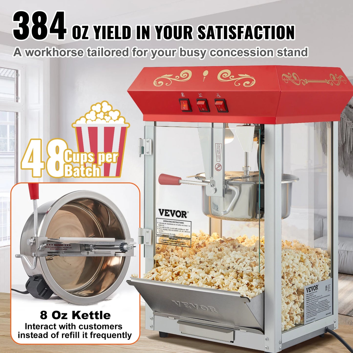 Electric Popcorn Maker, Commercial Popper Machine  with Scoop Spoon
