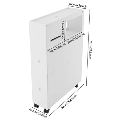 Modern Bathroom Storage Cabinet, PVC Narrow Floor Storage with Drawers, White