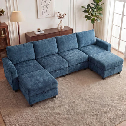 Modular Sectional Sofa Set with 2 Ottomans, U Shaped Convertible Couch with Storage