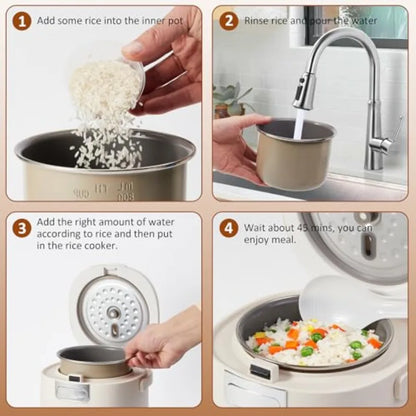 Mini Rice Cooker, 2 Cup Uncooked 4 Cup Cooked, Portable Non-stick for Dorm Office 1-2 Person