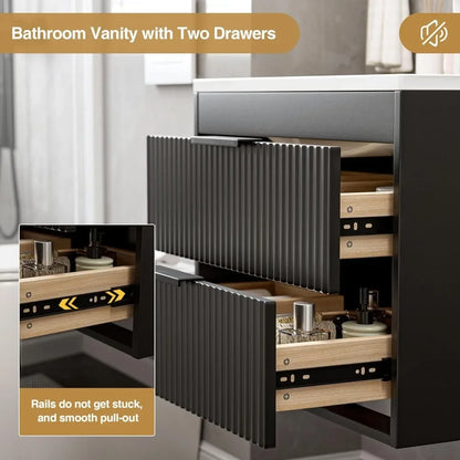 24' Floating Bathroom Vanity with Sink, Modern Wall Mounted Cabinet, 2 Drawers with Black Handles, for Bathroom/Laundry Room