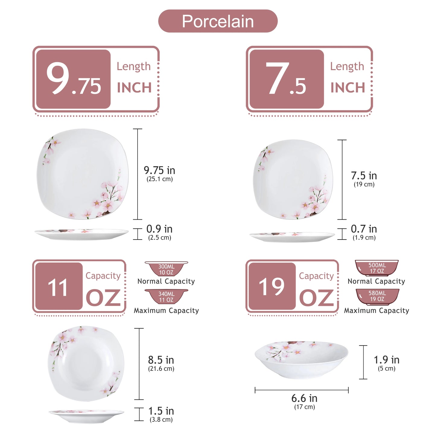 30/24/20 Pcs Porcelain Dinnerware Set, Pink Floral