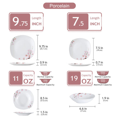 30/24/20 Pcs Porcelain Dinnerware Set, Pink Floral