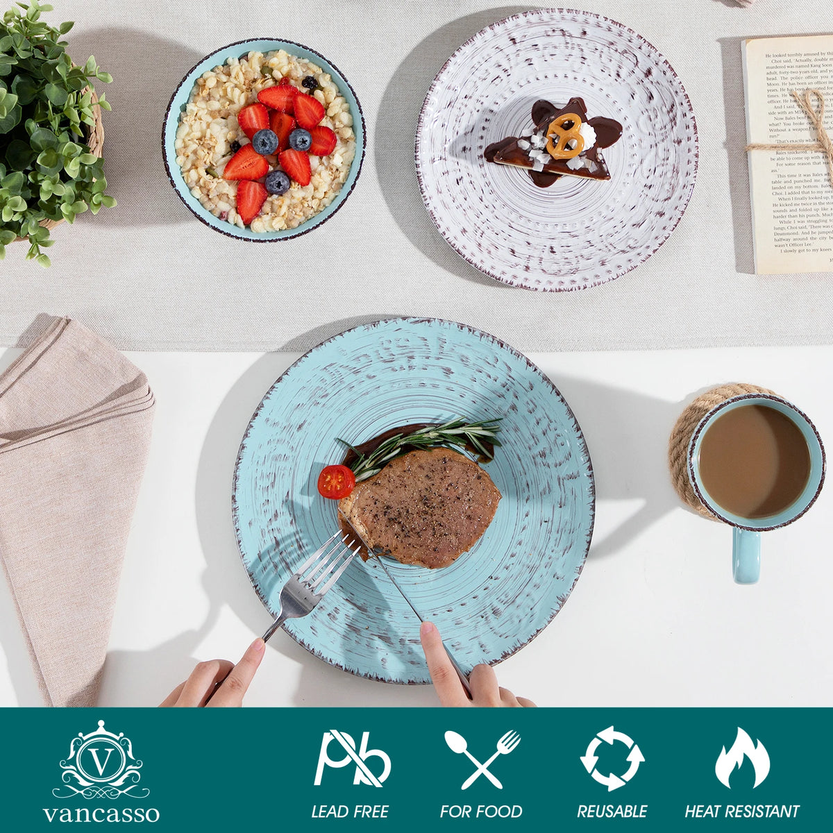 16/32/48 Ceramic Dinner Set with Dinner Plate,Dessert Plate,Bowl, Mug for 12 Person