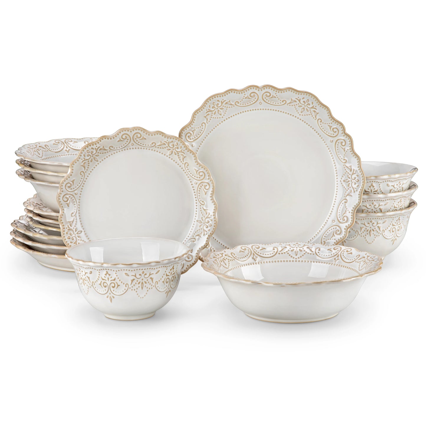 16/32 Piece Dinner Sets with 4 PCS Dinner Plate/Dessert/Cereal Bowl/Soup