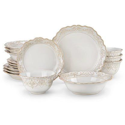 16/32 Piece Dinner Sets with 4 PCS Dinner Plate/Dessert/Cereal Bowl/Soup