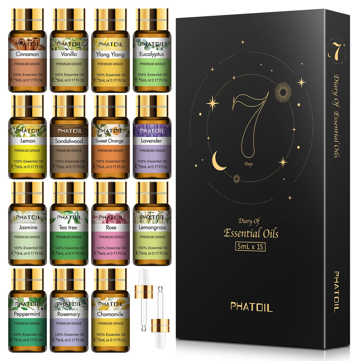 15pcs Essential Oils Set, Natural Plant Aroma, Eucalyptus Vanilla Mint Lavender Rose Tea Tree Oil