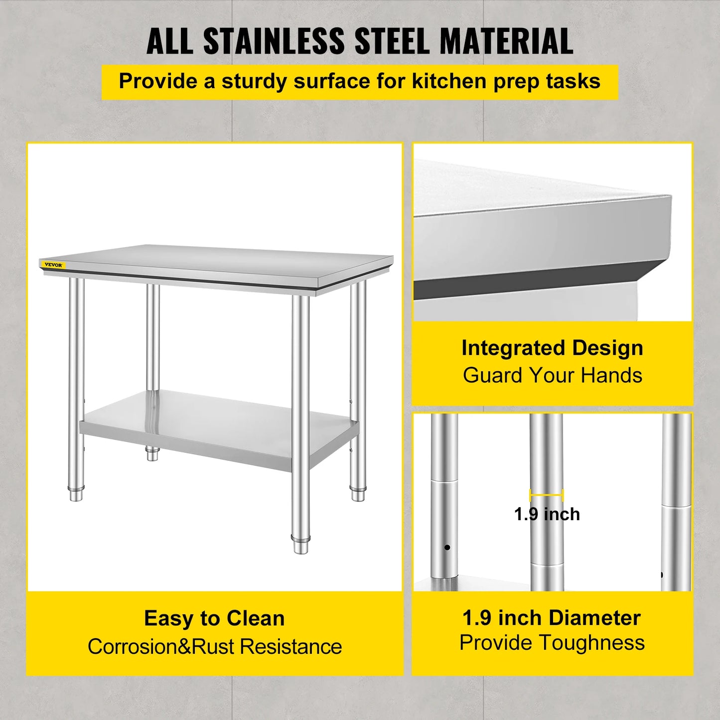 Kitchen Work Table for Commercial Catering, Garage, Restaurant with Undershelf, Stainless Steel