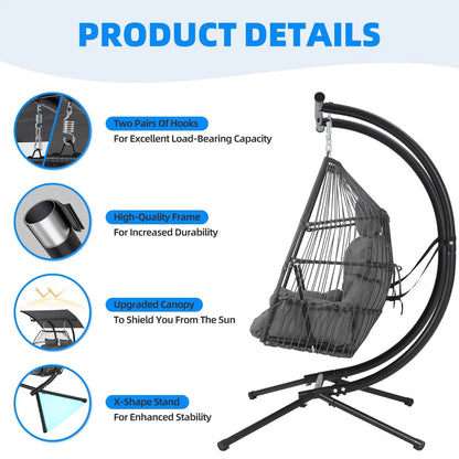 Oversized Double Hanging Swing Chair with Removable & Adjustable Canopy, Double Egg Chair