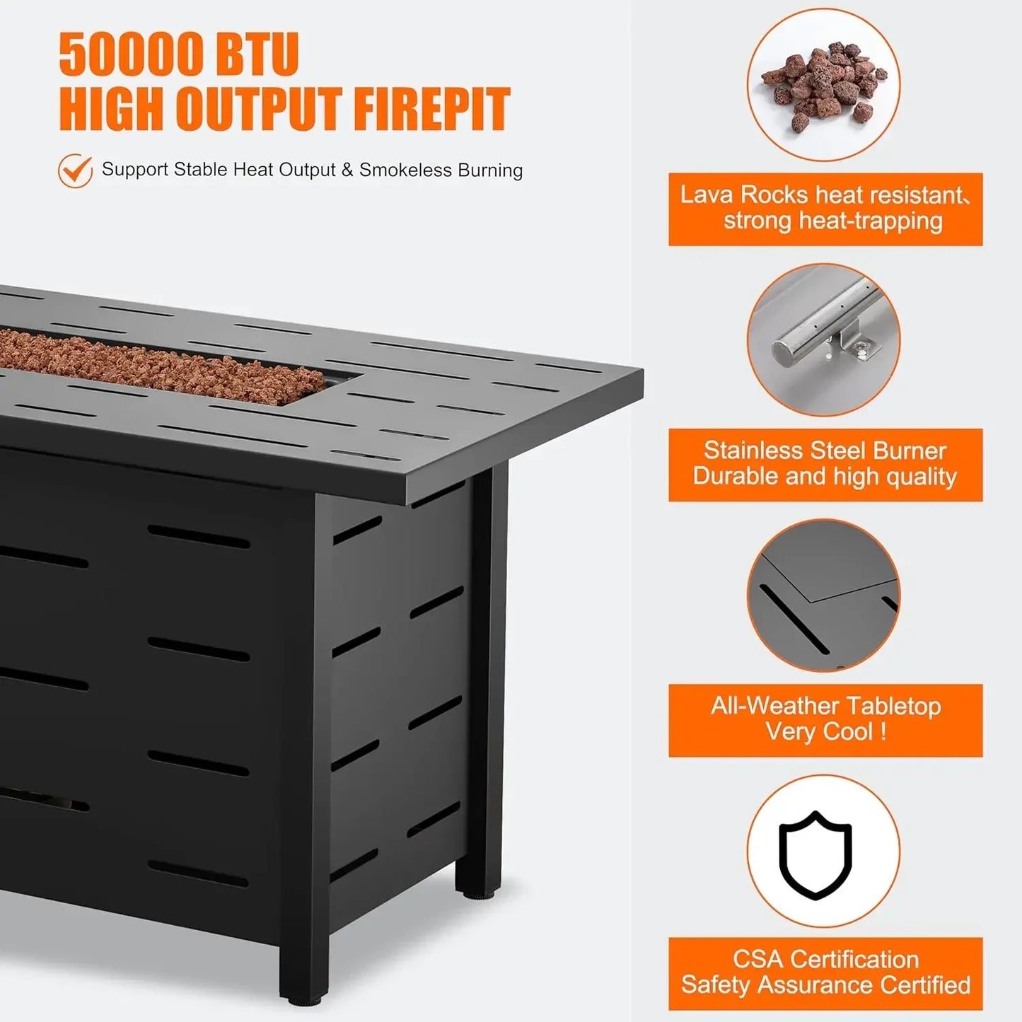 43 inch Outdoor Propane Fire Pit Table with Lid, Waterproof Cover