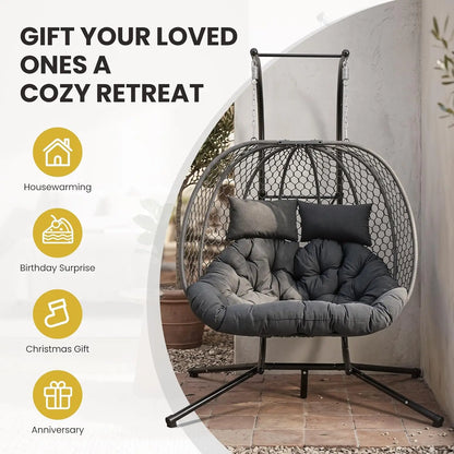 Double Outdoor Egg Swing Chair with Stand