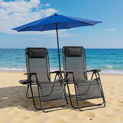 Zero Gravity Set of 2 Portable Recliner Lounge Chair with Cup Holder , Adjustable Trays and Pillow