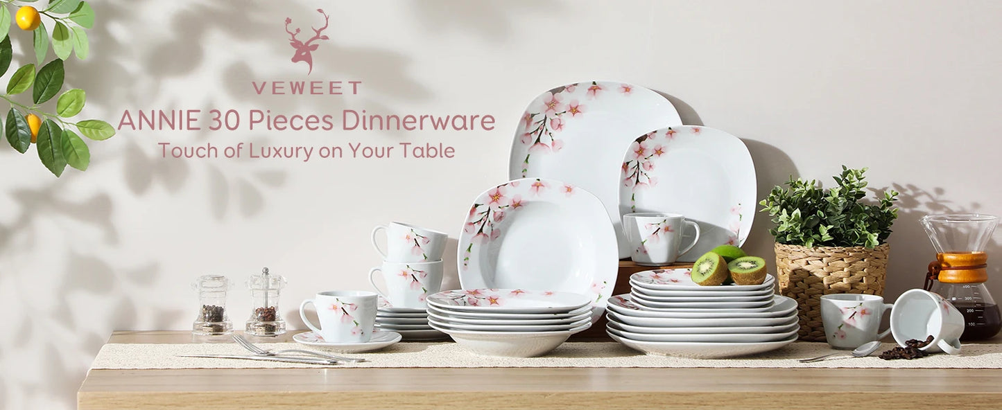 30/24/20 Pcs Porcelain Dinnerware Set, Pink Floral