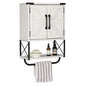 Farmhouse Rustic Medicine Cabinet With Two Barn Doors,Wood, Wall Mounted With Adjustable Shelf And Towel Bar