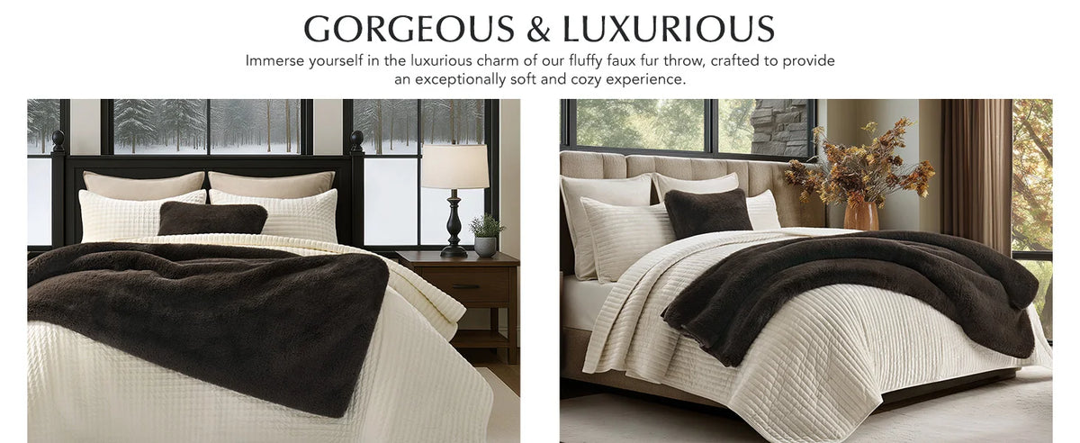 Faux Chinchilla Fur Throw Blanket, 60"x80", Birch Mink