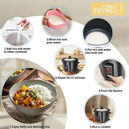 1pc 0.6L 110v Mini Electric Rice Cooker, Durable Metal Housing, Non Stick Coated Metal