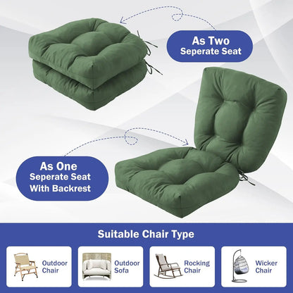 Outdoor Chair Cushions Set of 2, with Ties, 19x19+5” Tufted , Waterproof