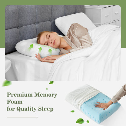 2-pieces Memory Foam Pillows, Standard Size Neck Pillow, Ventilated Cooling Bed Pillow with Removable Washable Cover ,