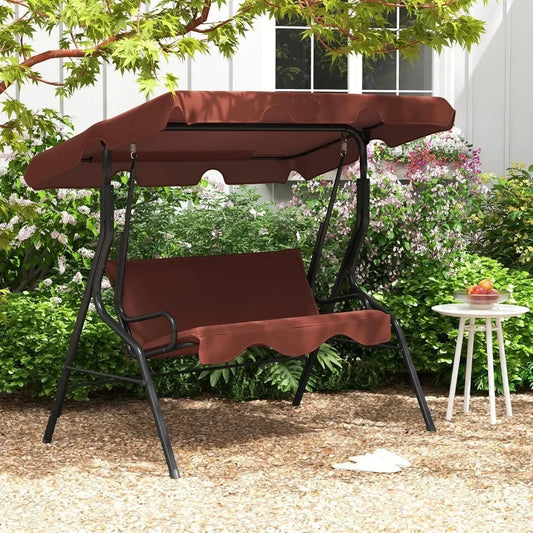 3 Person Porch Swing, with Removable Cushions and Powder Coated Steel Frame, with Canopy