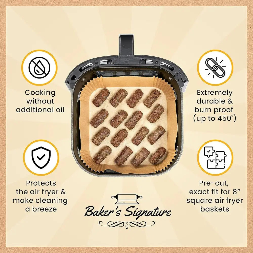 Disposable Liners, 125Pcs Air Fryer, Non-Stick and Oil Proof, 8” Square or 5-8 qt Basket