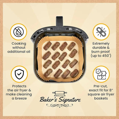 Disposable Liners, 125Pcs Air Fryer, Non-Stick and Oil Proof, 8” Square or 5-8 qt Basket