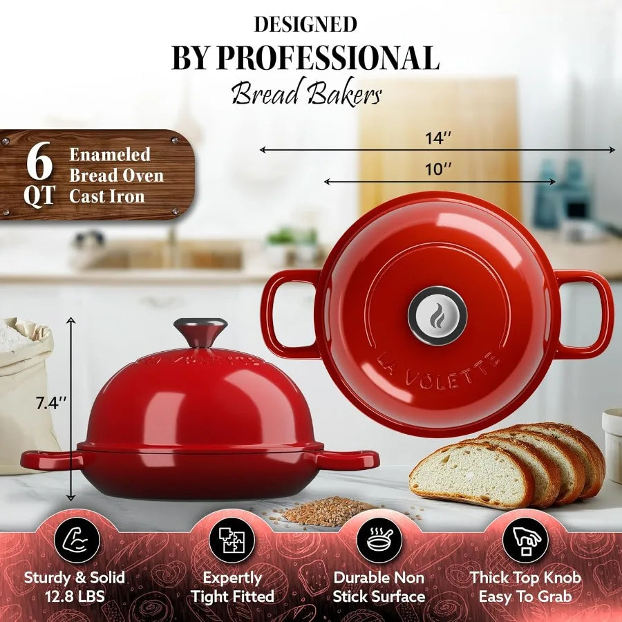 Enameled Cast Iron Bread Pan With Lid, 9 Piece Complete Bread Baking Set, Dutch Oven for Bread Baking 10 Inch Bread Oven with Lid