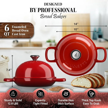 Enameled Cast Iron Bread Pan With Lid, 9 Piece Complete Bread Baking Set, Dutch Oven for Bread Baking 10 Inch Bread Oven with Lid
