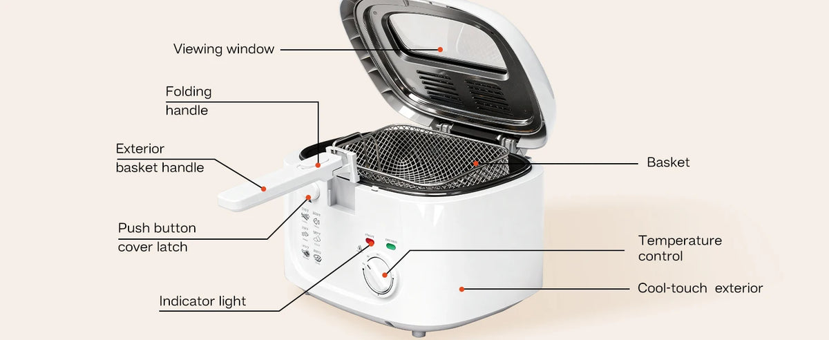 1600W Electric Deep Fryer with Adjustable Temperature Control, 84.54oz Non-Stick Basket & Viewing Window, Removable Lid