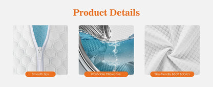 2-pieces Memory Foam Pillows, Standard Size Neck Pillow, Ventilated Cooling Bed Pillow with Removable Washable Cover ,