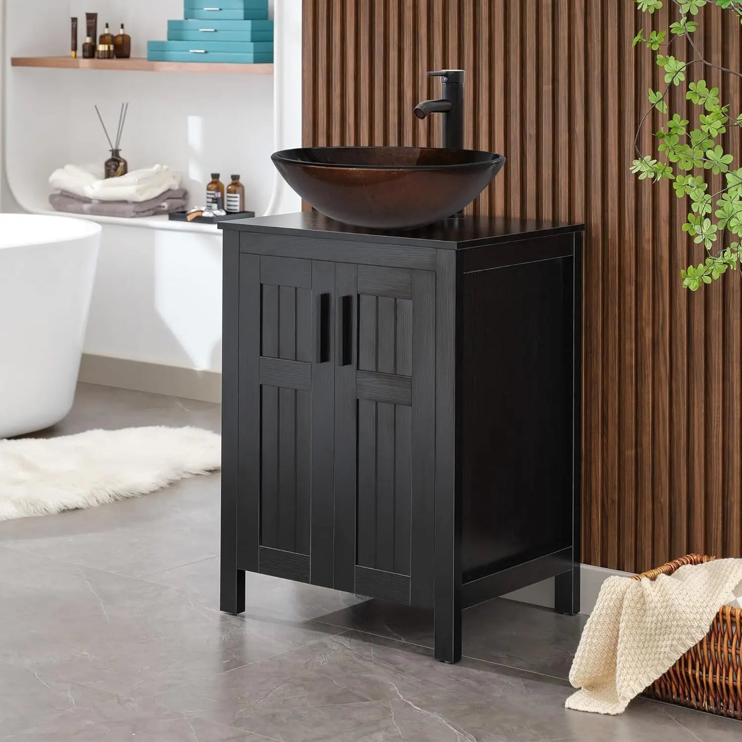 Black 24" Bathroom Vanity with Sink Combo, Grooved, Customized