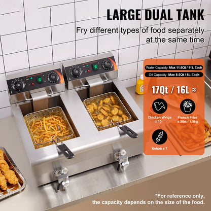 12L Electric Deep Fryer w/Dual Removable Tanks Commercial Countertop