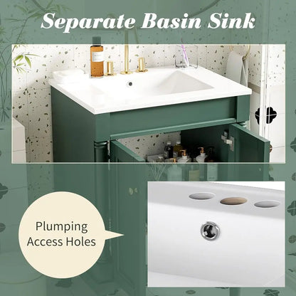 24" Bathroom Vanity with Sink, 2-Door Cabinet, Undermount Sink