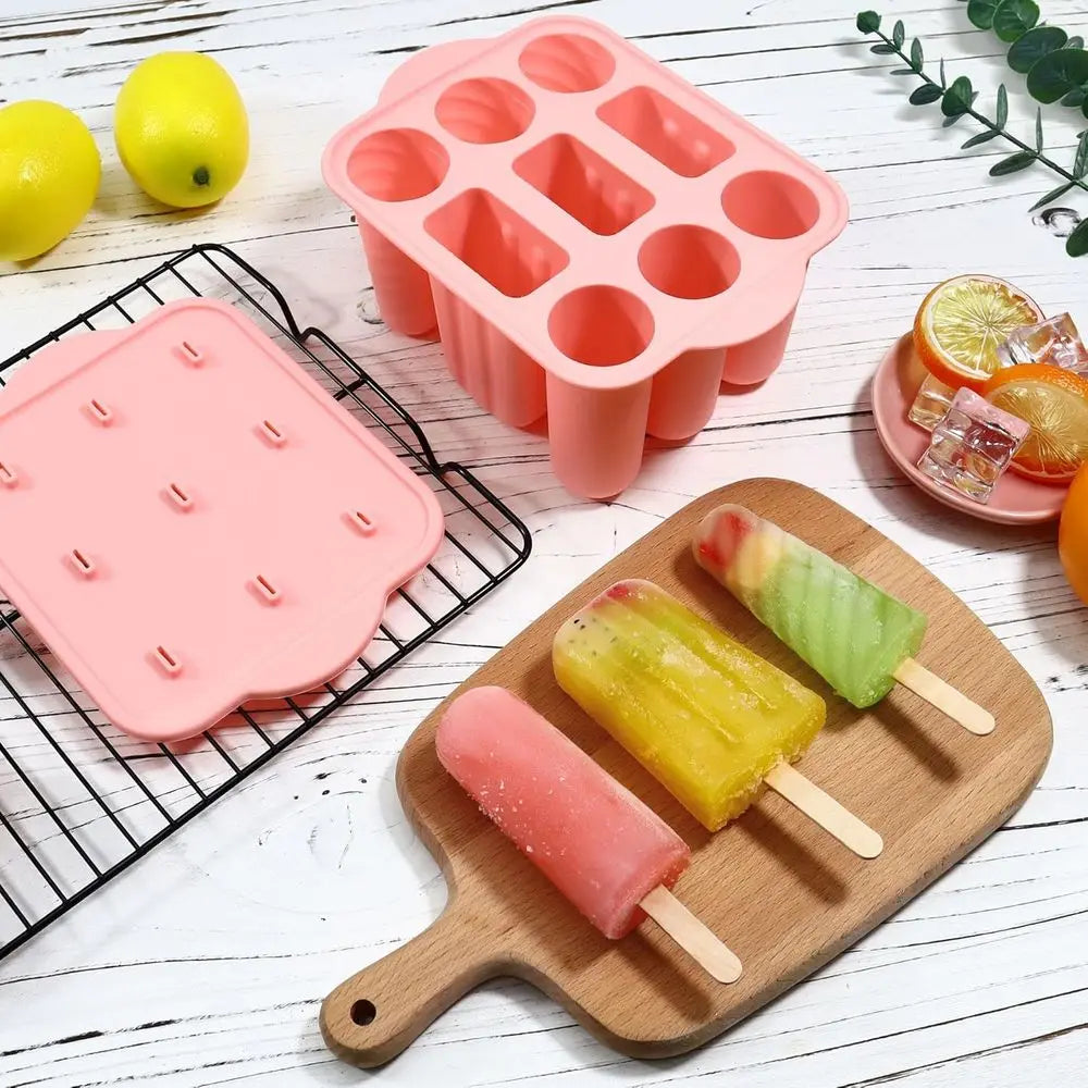 9 Cavity Silicone Ice Pop Molds, Easy-Release, BPA-Free with 50 PCS Sticks